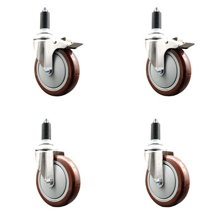 Service Caster 5 Inch 316SS Maroon Poly Swivel 1-3/8 Inch Stem Caster Lock Brake SCC, 2PK SS316TTLEX20S514-PPUB-MRN-2-S-2-138